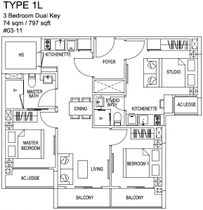 Kensington Square Floor Plan 3 Bedroom Dual Key